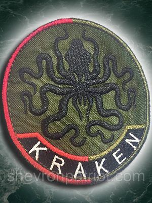 №127 Шеврон KRAKEN (Форма коло. Фон олива) Розмір 8 см