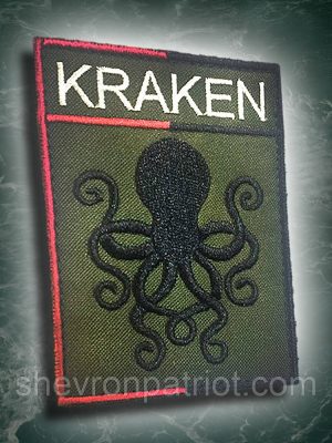 №128 Шеврон KRAKEN (Форма прямокутна. Фон олива) Розмір 9 на 7 см